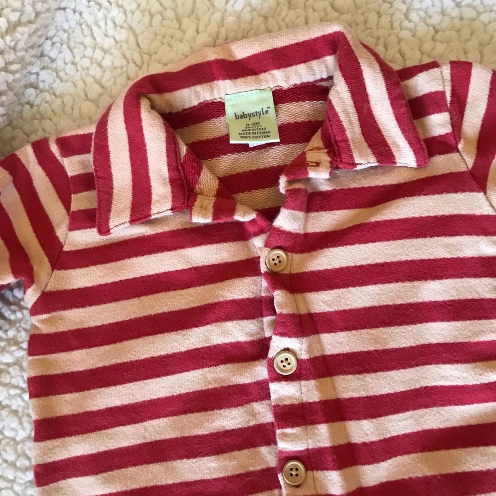 Babystyle Red & Beige Striped Baby Romper 6M - Picture 2 of 3